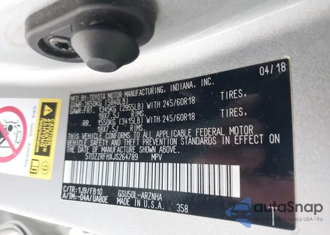 2018 Toyota Highlander Le from USA, damaged, VIN 5TDZZRFHXJS264789